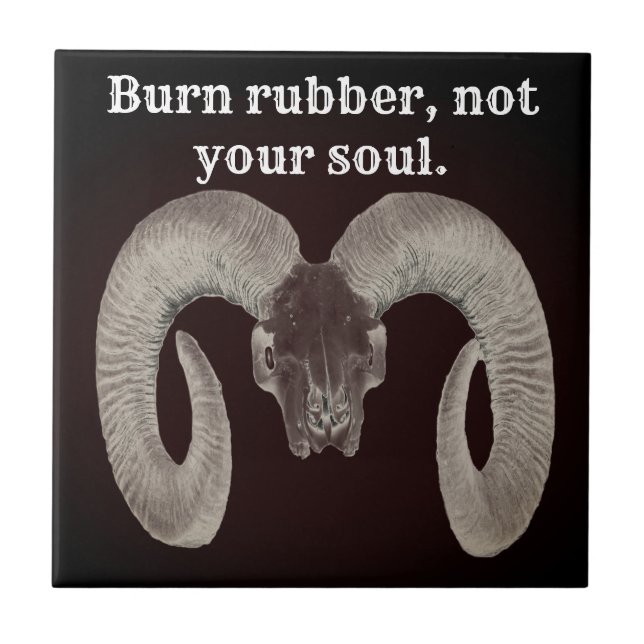 unique and handmade  goat skull tile (Front)