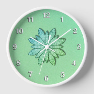 Unique and Pretty Green Flower w/ White Numbers Clock
