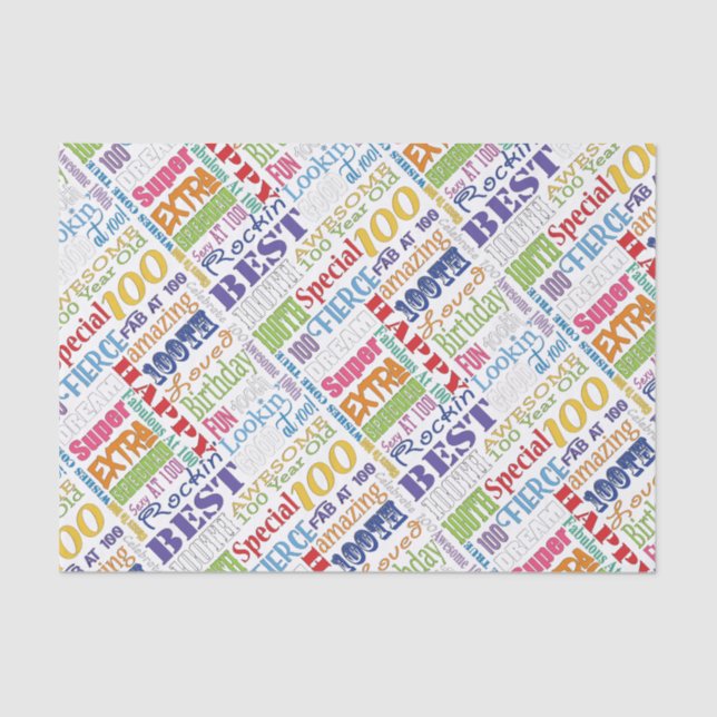 Unique And Special 100th Birthday Party Gifts Tissue Paper (Front)