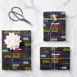 Unique And Special 40th Birthday Party Gifts Wrapping Paper Sheet<br><div class="desc">Typography themed 40th birthday party decor and gifts. Text includes fierce and fab at 40. fabulous at 40, amazing 40th birthday party, extra special 40th birthday, happy 40th birthday, rocking 40th birthday, looking good at 40, and amazing 40th birthday. Bright colourful text in yellow, pink, purple, blue, green and red....</div>