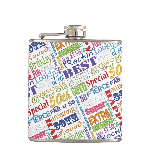 Unique And Special 50th Birthday Party Gifts Hip Flask (Front)