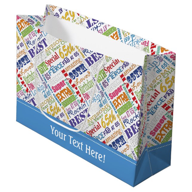 Unique And Special 65th Birthday Party Gifts Large Gift Bag (Front Angled)