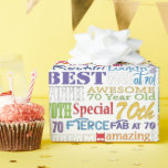 Unique And Special 70th Birthday Party Gifts Wrapping Paper<br><div class="desc">Typography themed 70th birthday party decor and gifts. Text includes fierce and fab at 70. fabulous at 70, amazing 70th birthday party, extra special 70th birthday, happy 70th birthday, rocking 70th birthday, looking good at 70, and amazing 70th birthday. Bright colourful text in yellow, pink, purple, blue, green and red....</div>