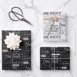 Unique And Special 70th Birthday Party Gifts Wrapping Paper Sheet<br><div class="desc">Unique and special typography themed 70th birthday party decor and gifts. Text includes fierce and fab at 70. fabulous at 70, amazing 70th birthday party, extra special 70th birthday, happy 70th birthday, rocking 70th birthday, looking good at 70, and amazing 70th birthday. Bright bold text in white, black and grey....</div>