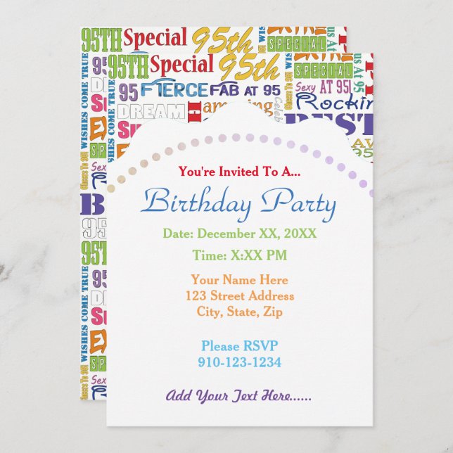 Unique And Special 95th Birthday Party Gifts Invitation (Front/Back)