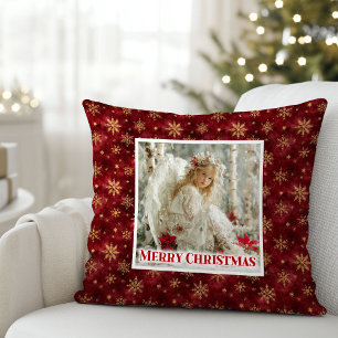 Unique Angel Red Gold Custom Name Best Christmas  Throw Pillow
