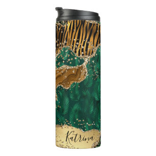 Unique Animal Print Green Agate Glitter  Thermal Tumbler