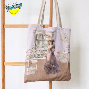 Unique Antique Floral Victorian Woman Lavender Tote Bag