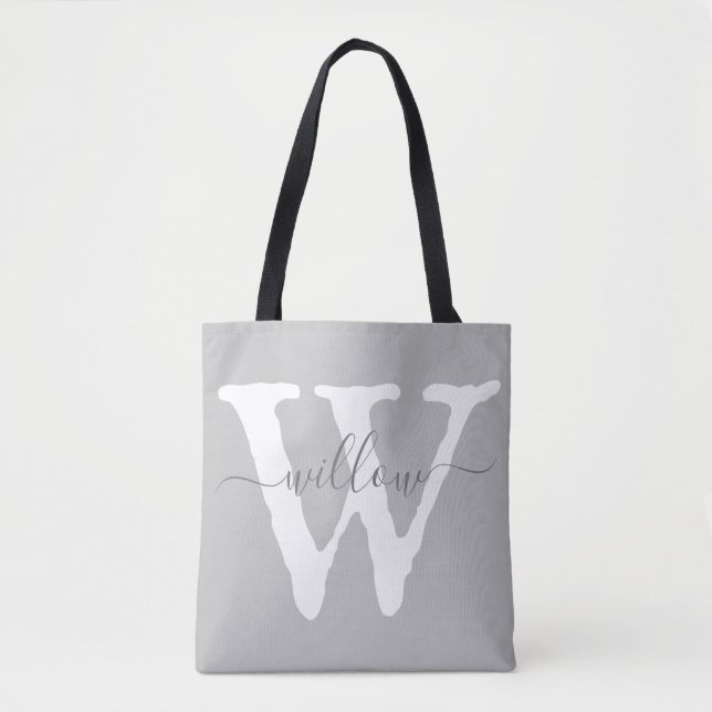 Unique Antique Monogram White Grey Typography Tote Bag (Front)