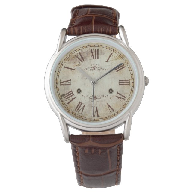Unique Antique Roman Numeral Vintage Rustic Watch (Front)