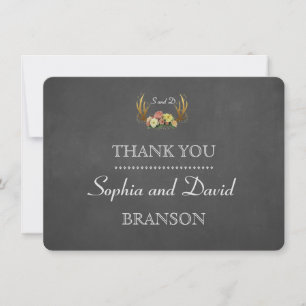 Unique Antlers Floral Chalk Wedding THANK YOU Card