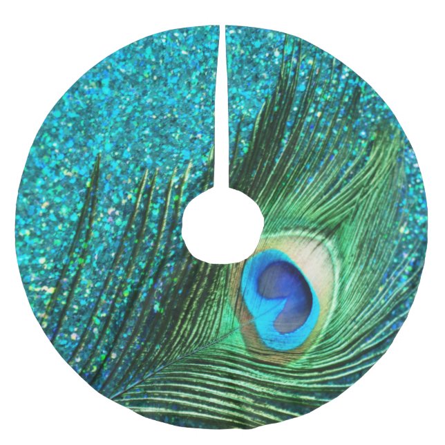 Unique Aqua Peacock Brushed Polyester Tree Skirt (Front)