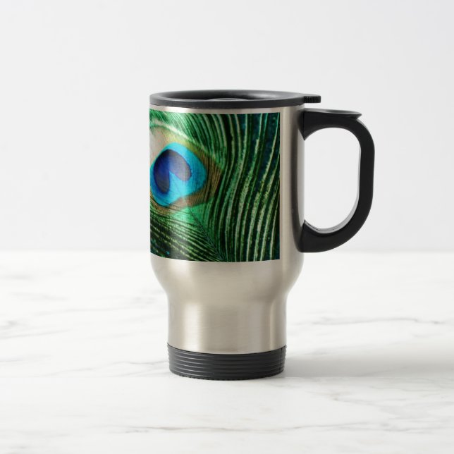 Unique Aqua Peacock Travel Mug (Right)