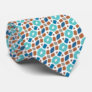 Unique Aqua Turquoise Teal Blue Grey Brown Tribal Tie