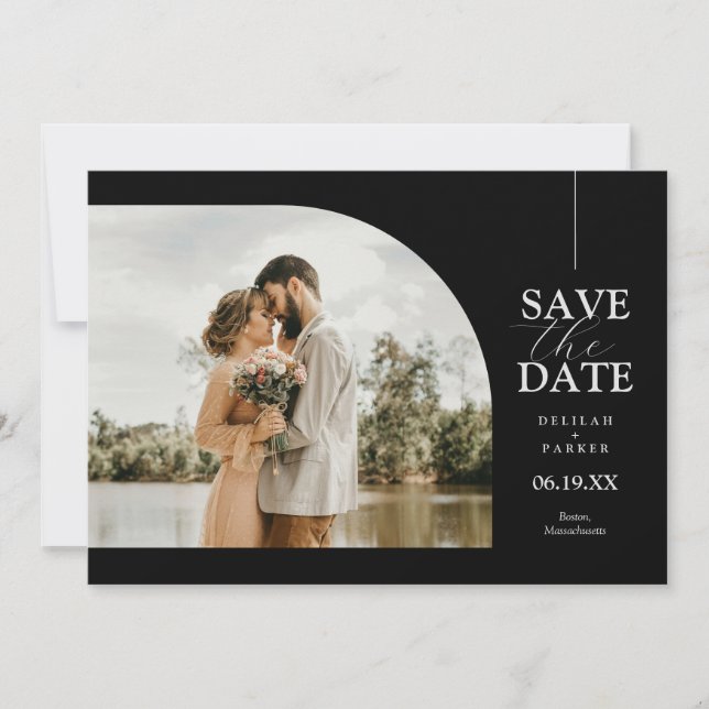 Unique Arched Photo Card Save the Date - Black (Front)