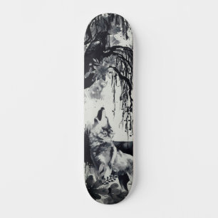 Unique Art Design Majestic Raven Moon & Wolf  Skateboard