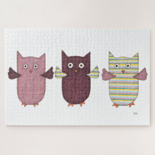 Unique Art Puzzle-3 Purple Owls Jigsaw Puzzle