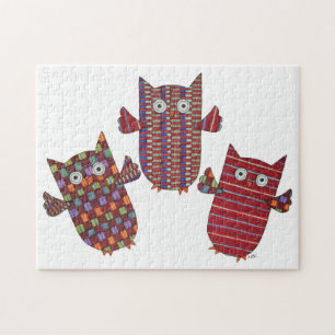 Unique Art Puzzle - 3 Red Owls 