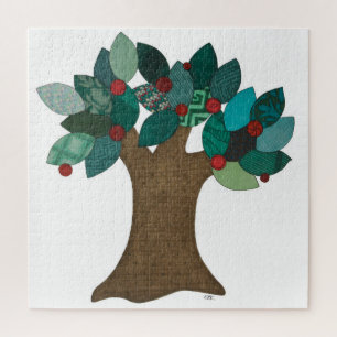 Unique Art Puzzle - Teal Tree - Erin Brie Art