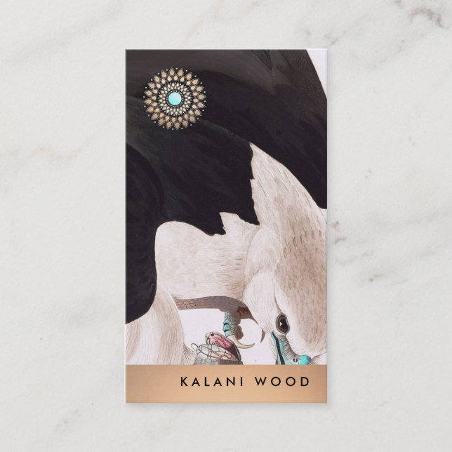Unique Artistic Hawk and Lotus Detail Business Card (Front)