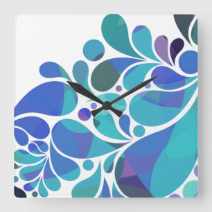 Unique Artsy Aqua Blue, Purple Watercolor Pattern Square Wall Clock