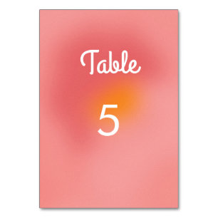 Unique Artsy Retro Gradient Pink Orange Wedding Table Number