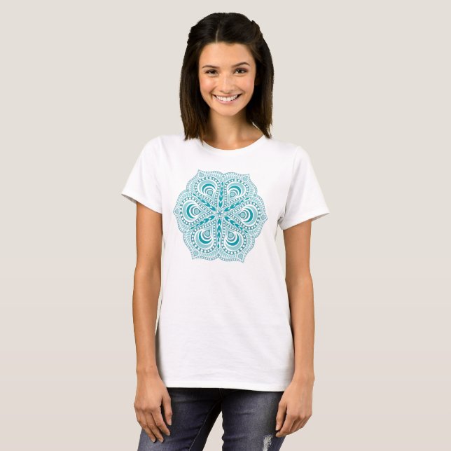 Unique, Artsy, Teal Blue Mandala T-shirt (Front Full)