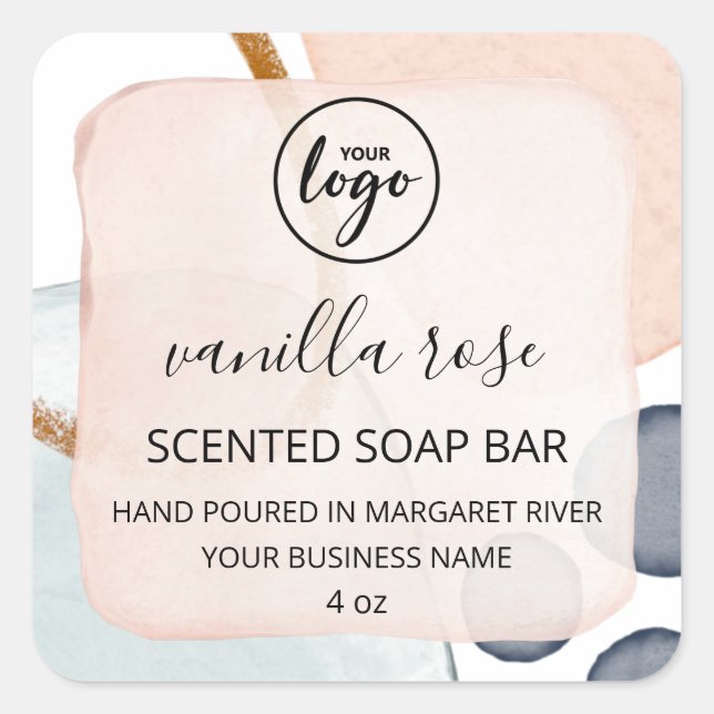 Unique Arty Pastel Pink Blue Soap Bar Logo Labels (Front)