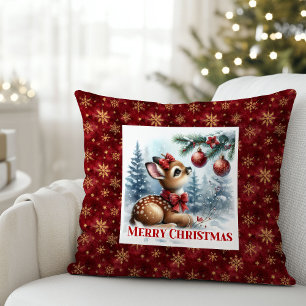 Unique Baby Deer Snowy Forest Kids Gift Christmas Throw Pillow