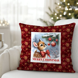 Unique Baby Deer Snowy Forest Kids Gift Christmas Throw Pillow