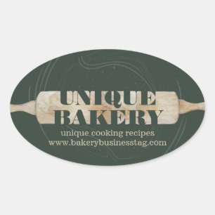 Unique Bakery Rolling Pin Sage Packaging Logo Oval Sticker