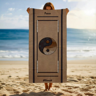 Unique Bamboo Yin-Yang Symbol Khaki Beach Towel