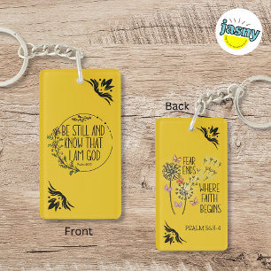 Unique Be Still Christian Scripture Yellow Keychain