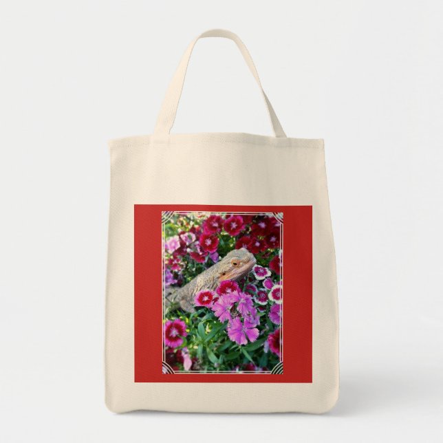 Unique Bearded Dragon Design Grocery Tote Bag (Front)