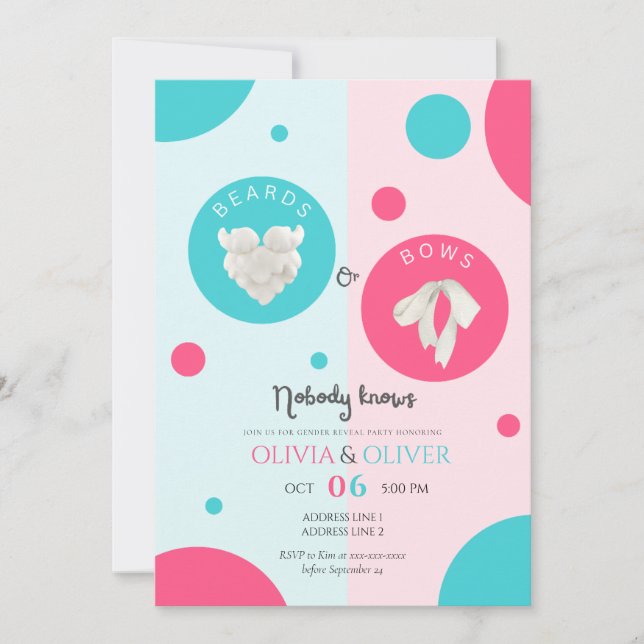 Unique Beards or bows gender reveal party Invitation (Front)