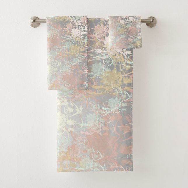 unique, beautiful, colourful, painted pattern a gr bath towel set (Insitu)