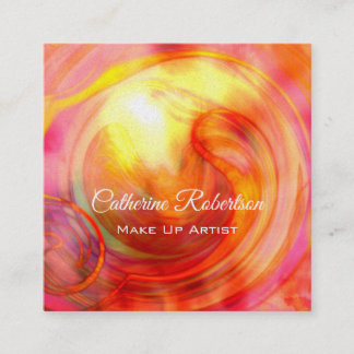 Unique Beautiful Orange Pink Red  Abstract Art Square Business Card