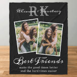 Unique Best Friends Photo Fleece Blanket<br><div class="desc">Besties photo collage blanket featuring a stylish black background, you and your friends initials, 2 tof your favourite photos for you to replace with your own, and a cute friendship quote that reads 'best friends make the good times better and the hard times easier'. A unique picture blanket to gift...</div>