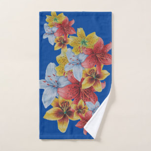 unique big and bold colourful flowers floral hand towel