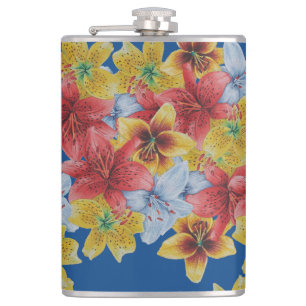 unique big and bold colourful flowers floral hip flask
