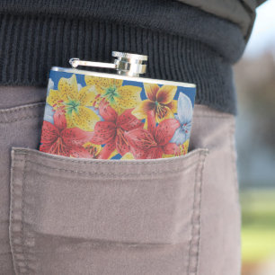 unique big and bold colourful flowers floral hip flask