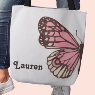 Unique Big Pink Butterfly Tote Bag, Crossbody Bag