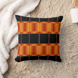 Unique Black And Golden Orange Geometric Design Throw Pillow