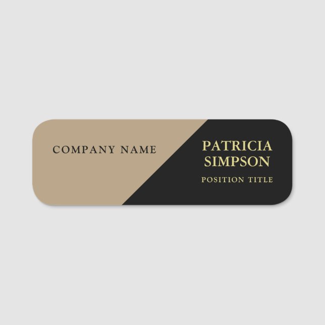Unique Black and Light Brown: Elegant, Fashionable Name Tag (Front)