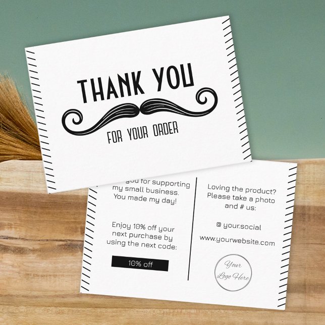 Unique black and white barber shop thank you note  business card (Creator Uploaded)
