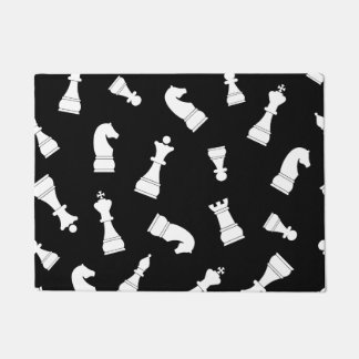 Unique Black and White Chess Piece Pattern Doormat