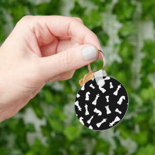Unique Black and White Chess Piece Pattern Keychain