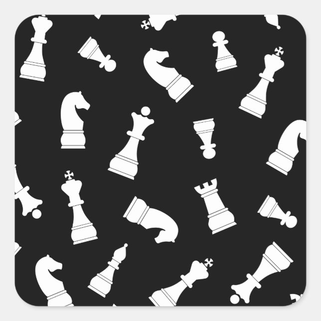Unique Black and White Chess Piece Pattern Square Sticker (Front)