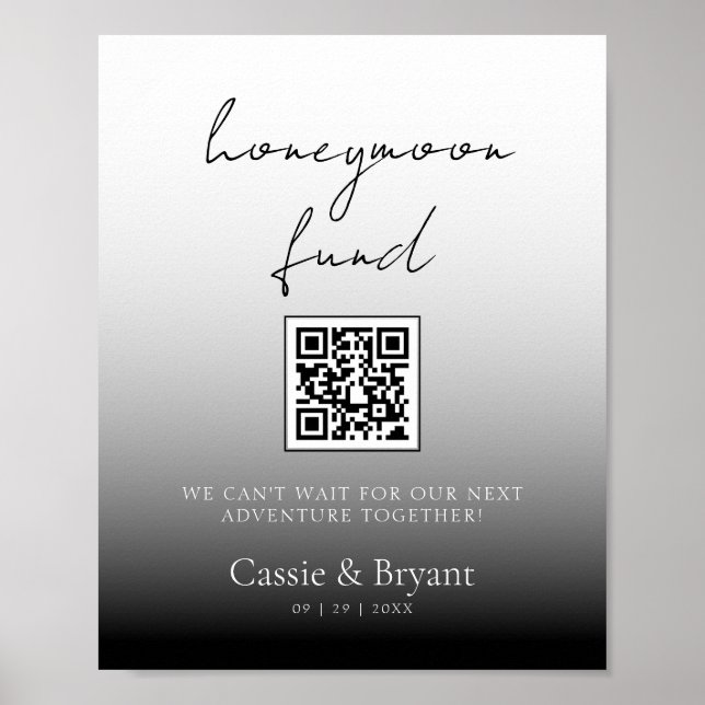 Unique Black and White Honeymoon Fund Wedding Sign (Front)