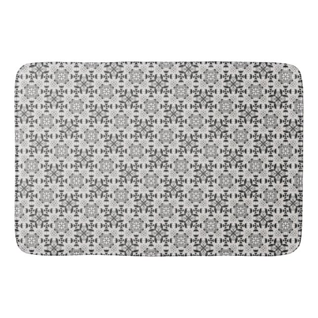 Unique Black and White Pattern Bath Mat (Front)